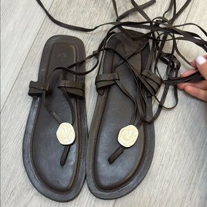 Zara Brown Leather Sandals flip flop